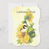 Memorial Service Invite Chickadee Bird Sunflower Kaart (Voorkant)