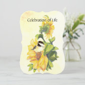 Memorial Service Invite Chickadee Bird Sunflower Kaart (Staand voorkant)
