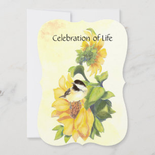 Memorial Service Invite Chickadee Bird Sunflower Kaart