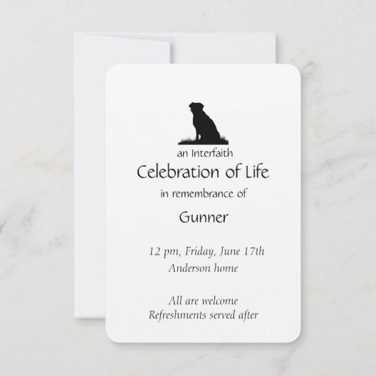 Memorial Service Invite Dog Pet Animal Quote Kaart (Achterkant)