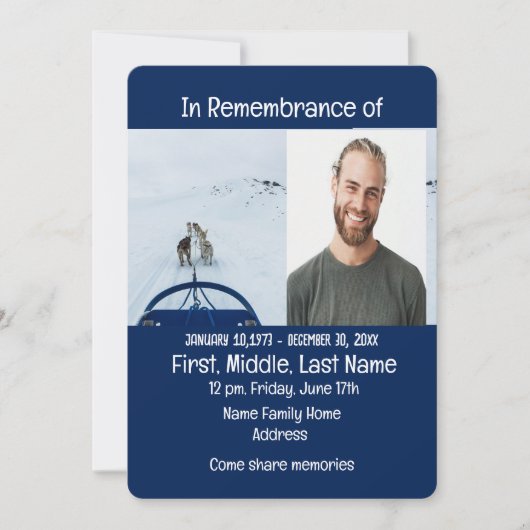 Memorial Service Invite Dog Team Sled Winter Sport Kaart (Voorkant)