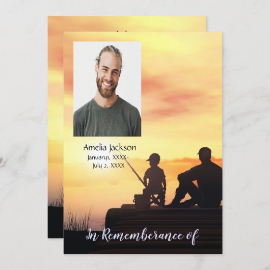Memorial Service Invite Father Son Vissen Fish Kaart (Voorkant / Achterkant)