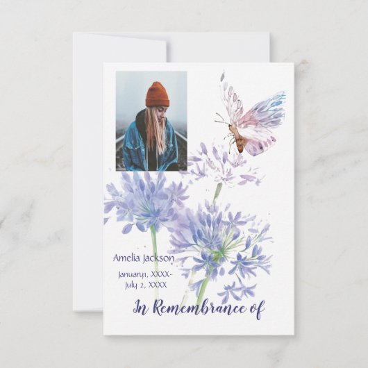 Memorial Service Invite Garden Butterfly Flowers Kaart (Voorkant)