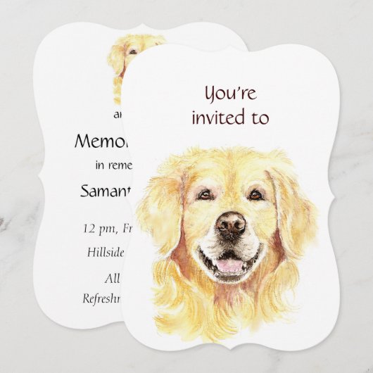 Memorial Service Invite Golden Retriever Dog Pet Kaart (Voorkant / Achterkant)