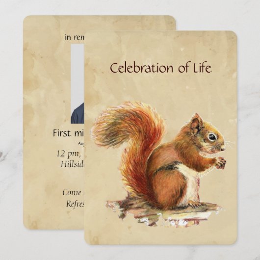 Memorial Service Invite Golden Squirrel Animal Kaart (Voorkant / Achterkant)