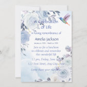 Memorial Service Invite Hummingbird Blue Rozen Kaart (Achterkant)