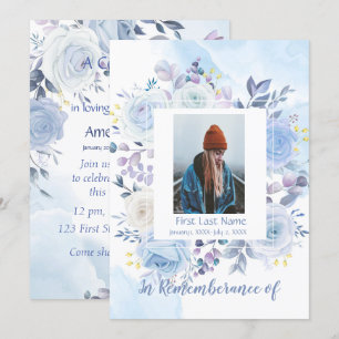 Memorial Service Invite Hummingbird Blue Rozen Kaart