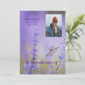 Memorial Service Invite Hummingbird Lavender Kaart (Staand voorkant)