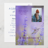 Memorial Service Invite Hummingbird Lavender Kaart (Voorkant / Achterkant)