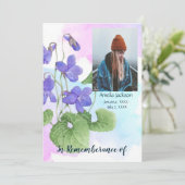 Memorial Service Invite Hummingbird Violet Floral Kaart (Staand voorkant)