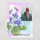 Memorial Service Invite Hummingbird Violet Floral Kaart (Voorkant / Achterkant)