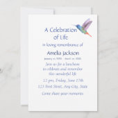 Memorial Service Invite Hummingbird White Flowers Kaart (Achterkant)