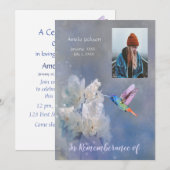 Memorial Service Invite Hummingbird White Flowers Kaart (Voorkant / Achterkant)