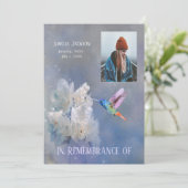 Memorial Service Invite Hummingbird White Flowers Kaart (Staand voorkant)