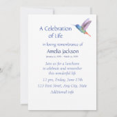 Memorial Service Invite Hummingbird White Flowers Kaart (Achterkant)