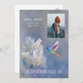 Memorial Service Invite Hummingbird White Flowers Kaart (Voorkant / Achterkant)