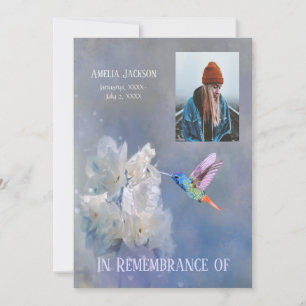 Memorial Service Invite Hummingbird White Flowers Kaart