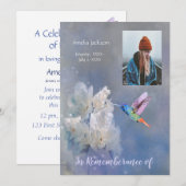 Memorial Service Invite Hummingbird White Flowers Kaart (Voorkant / Achterkant)