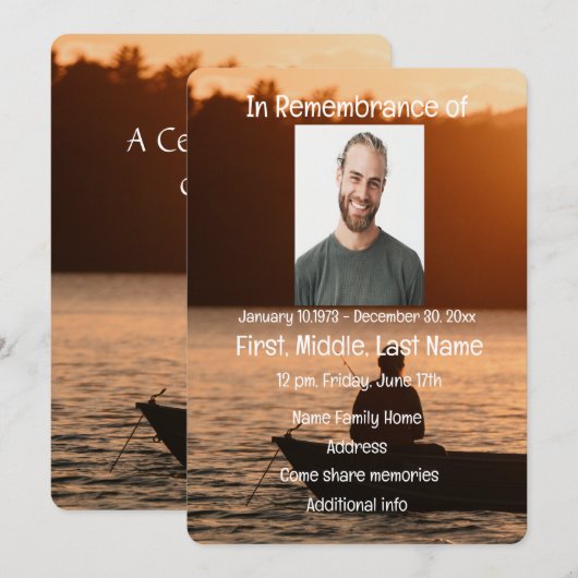 Memorial Service Invite Lake Sunset Vist Kaart (Voorkant / Achterkant)