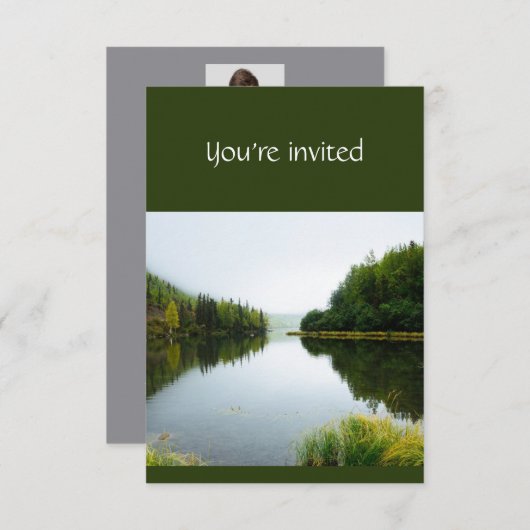 Memorial Service Invite Lake Tree Shore Natuur Kaart (Voorkant / Achterkant)