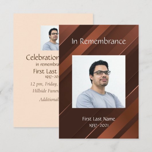 Memorial Service Invite Masculine Gold Brown Kaart (Voorkant / Achterkant)