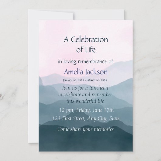 Memorial Service Invite Mountain Landscape Kaart (Achterkant)