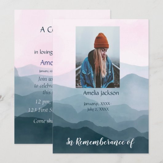 Memorial Service Invite Mountain Landscape Kaart (Voorkant / Achterkant)
