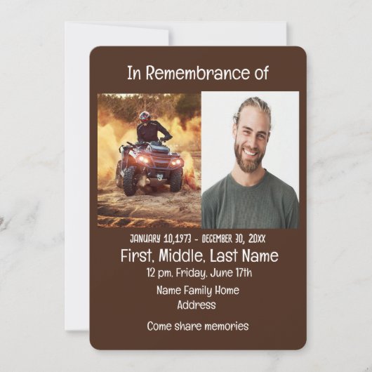 Memorial Service Invite Quad Dirt Motor Bike Kaart (Voorkant)
