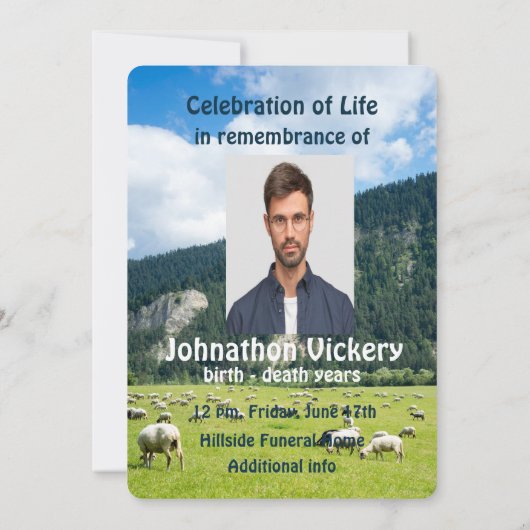 Memorial Service Invite Sheep Farming Farmer Kaart (Achterkant)