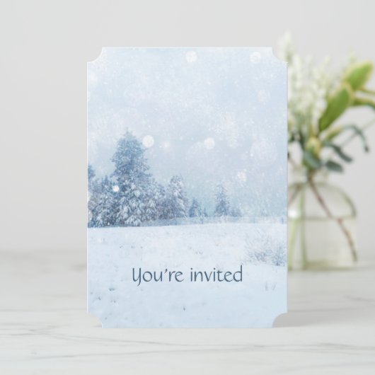 Memorial Service Invite Snow Forest Winter Trees Kaart (Staand voorkant)