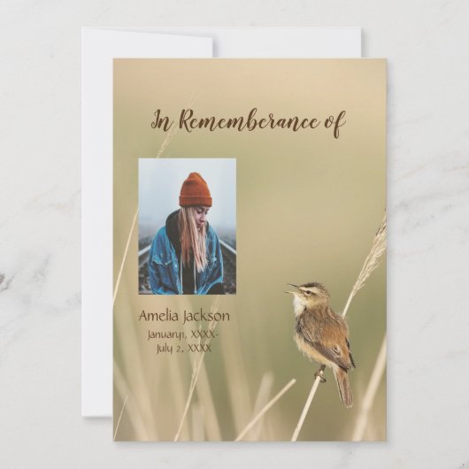 Memorial Service Invite Sparrow Bird Watcher Kaart (Voorkant)