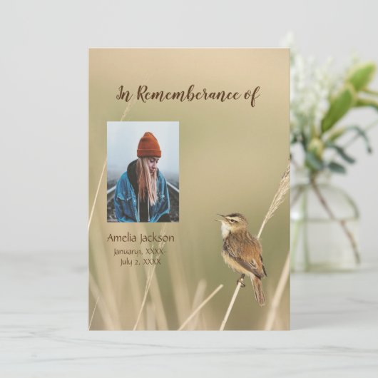 Memorial Service Invite Sparrow Bird Watcher Kaart (Staand voorkant)