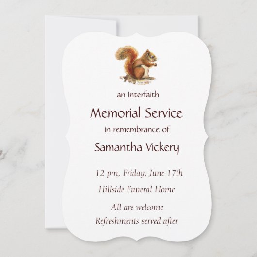 Memorial Service Invite Squirrel Animal Art Kaart (Achterkant)
