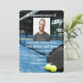 Memorial Service Invite Tennis Game Racket Ball Kaart (Staand voorkant)