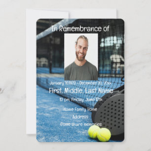 Memorial Service Invite Tennis Game Racket Ball Kaart