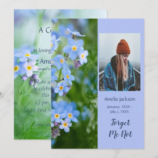 Memorial Service Invite Vergeet-me-niet-bloemen Kaart (Voorkant / Achterkant)