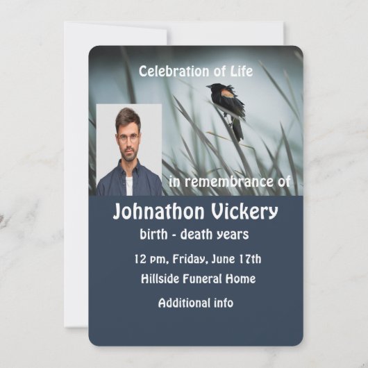 Memorial Service Invite Wetlands Marsh Blackbird Kaart (Achterkant)