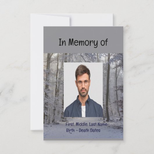 Memorial Service Invite Winter Snow Forest Trees Kaart (Voorkant)