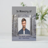 Memorial Service Invite Winter Snow Forest Trees Kaart (Staand voorkant)