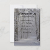 Memorial Service Invite Winter Snow Forest Trees Kaart (Achterkant)
