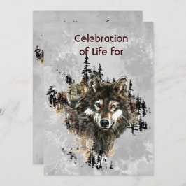 Memorial Service Invite Wolf Wolves Animal art Kaart