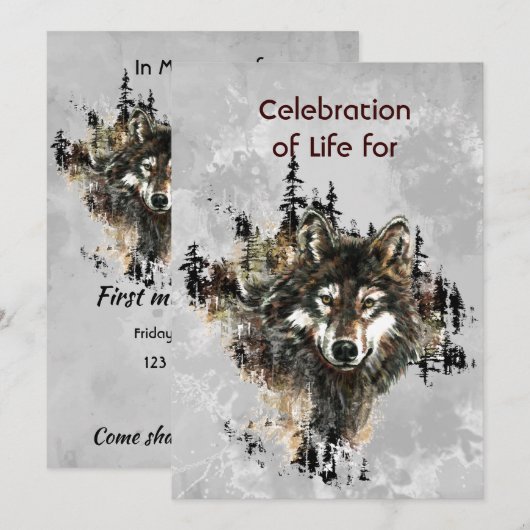 Memorial Service Invite Wolf Wolves Animal art Kaart (Voorkant / Achterkant)