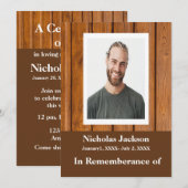 Memorial Service Invite Wood Masculine Kaart (Voorkant / Achterkant)