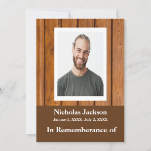 Memorial Service Invite Wood Masculine Kaart