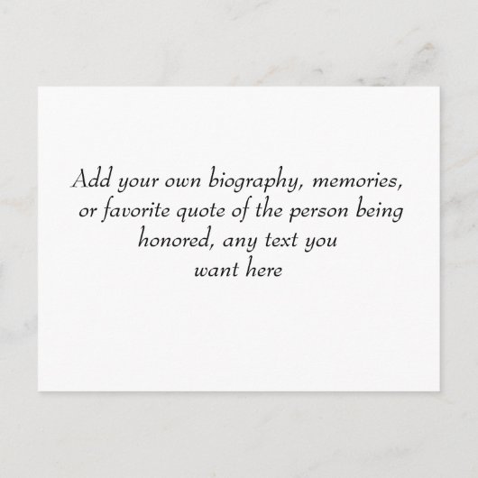 Memorial Service Keepomwille Kaart met foto (Achterkant)