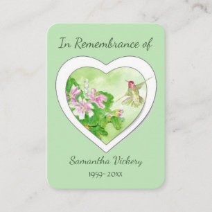 Memorial Service Keepslag Waterverf Hummingbird Visitekaartje