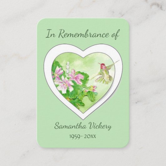 Memorial Service Keepslag Waterverf Hummingbird Visitekaartje (Voorkant)