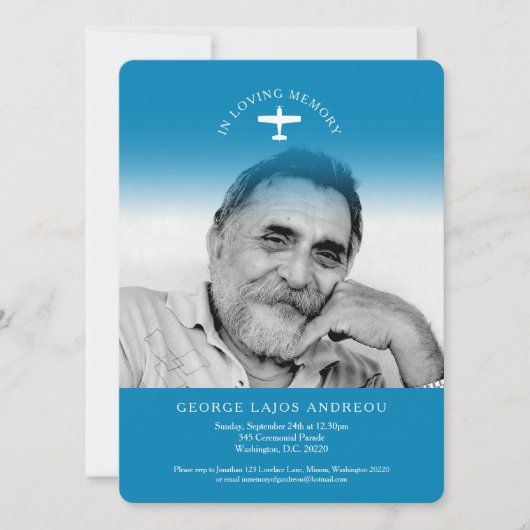 Memorial service luchtvaart uitvaart uitnodigingen (Voorkant)