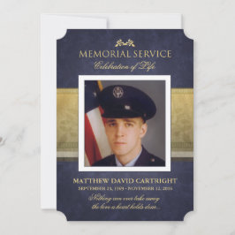 Memorial Service Navy Blue & Gold Elegance Invite Kaart
