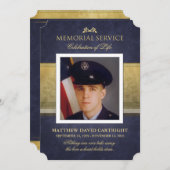 Memorial Service Navy Blue & Gold Elegance Invite Kaart (Voorkant / Achterkant)